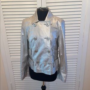 New Genuine leather Silver Double-Breasted Women's Jacket 4 pockets Sample sale